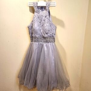 GINDY USA Silver Short Tule sleeveless Homecoming dress size S
